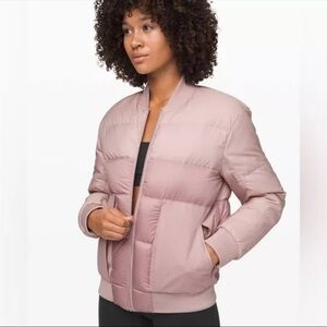 Lululemon Roam Far Wool Bomber Pink Full Zip Sz 10 Coat Reversible Puffer Jacket
